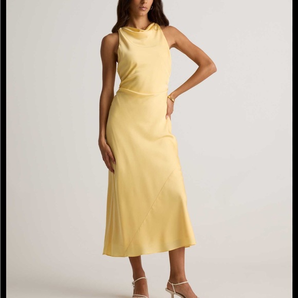 Quince Dresses & Skirts - Quince Washable Stretch Silk High Neck Midi Dress Butter Yellow Large NWT
